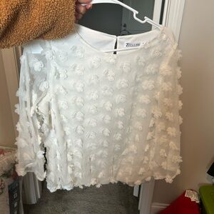 White Floral Textured Women's Top